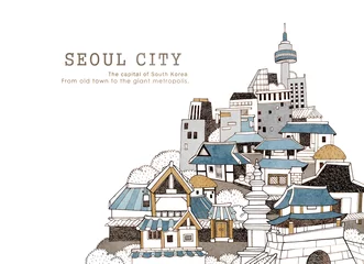 Poster Seoul city and Korean architecture © kyuree