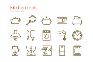 Set of line kitchen tools icons. Stock vector.