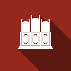 Court's room with table, chairs icon with long shadow.