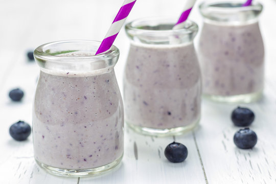 Fresh Smoothie With Blueberry, Banana, Oats, Almond Milk And Yogurt