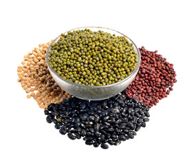 Mixture of beans, peas isolated on white background