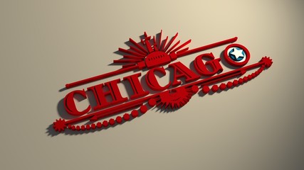 Chicago city name with flag colors styled letter O