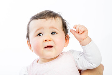 closeup of a cute baby on a white background