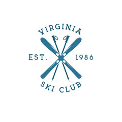 Winter sports ski club Label. Vintage Mountain explorer badge. Outdoor adventure logo design. Travel hipster color insignia. Snowboard icon symbol. Camping emblem. Wilderness Vector