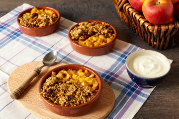 Rustic apple crumble with fresh whipped cream