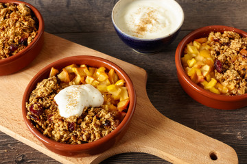 Rustic apple crumble with fresh whipped cream