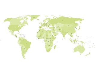 Fototapeta na wymiar World map with names of sovereign countries and larger dependent territories