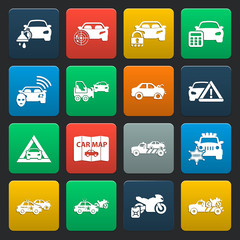 car, accident 16 simple icons set for web - obrazy, fototapety, plakaty