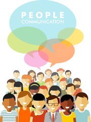 Modern multicultural society concept with people and speech bubble in flat style