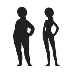 Fat and slim woman silhouette
