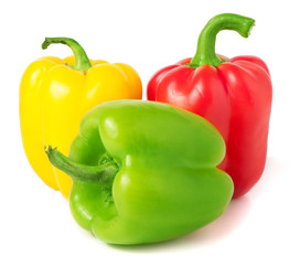 Bell peppers isolated on white background closeup
