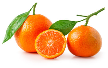 Two mandarin and half on a white background