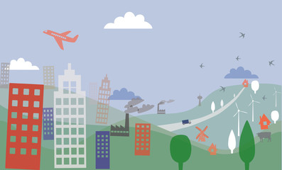 
Landscape with village and city
