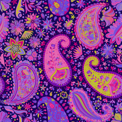 Vintage floral motif ethnic seamless background.