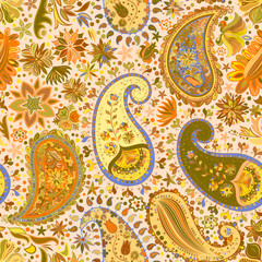Vintage floral motif ethnic seamless background.