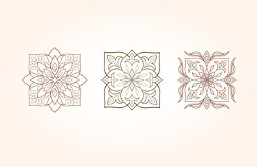 Set of three patterns in the shape of square.