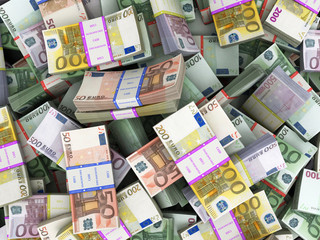 Background with Euro Money Banknotes Stacks