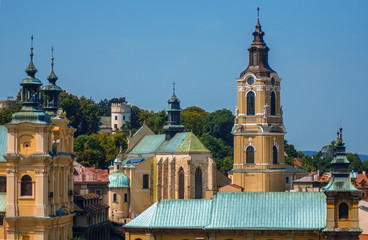 polish historical city of Przemysl from a tower, cityscape of the tourist historic center - obrazy, fototapety, plakaty