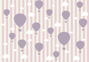 Travel pattern of balloons and clouds. Wallpaper  for girls. 