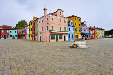 Colorful buildings in the village of Burano in the Venetian Laguna, Italy 