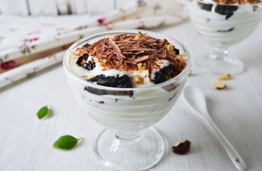 dessert with prunes, walnuts and cream cheese 
