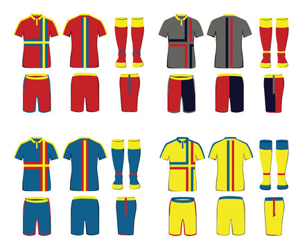 Sportswear Uniform Set. Digital background vector illustration. Stylish design for t-shirts, shorts and socks.