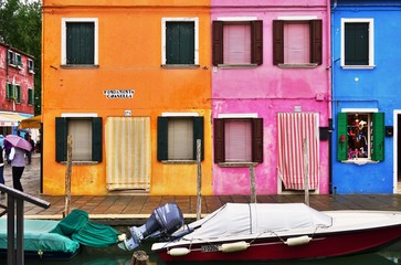 Colorful buildings in the village of Burano in the Venetian Laguna, Italy 