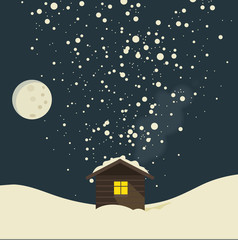 Schneelandschaft mit Blockhaus im Mondschein