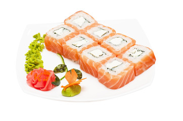 Roll with cream cheese and salmon