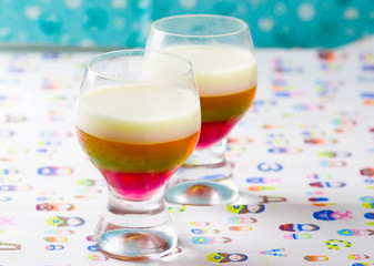 Jelly dessert in to the glass