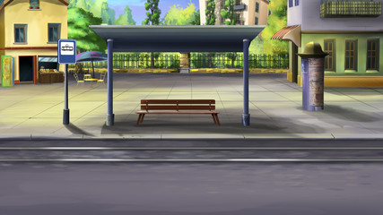 Digital painting of the Tram stop