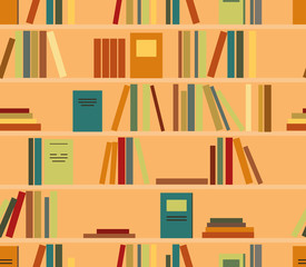 Vector seamless pattern with colored book on shelves with clipping mask