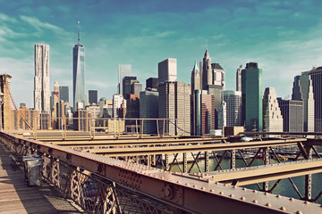Obraz premium Brooklyn Bridge i Manhattan, Nowy Jork