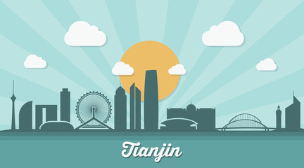 Tianjin skyline - flat design