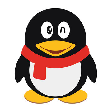 Vector icon illustration of a cute cartoon penguin with scarf isolated