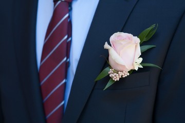 Wedding boutonniere.  Groom. Soft focus.