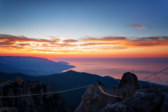 Sunrise from mountain top Ai-Petri in the Crimea