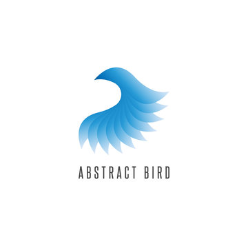 Bird logo gradient blue style, abstract winged idea delivery emblem, creative flying graphic design element