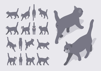 Isometric gray walking cat