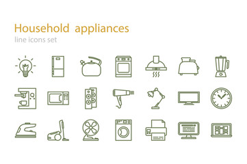 Line icons set. Household appliances. Stock vector.