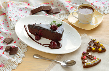 Double Chocolate Cherry Dump Cake with coffee