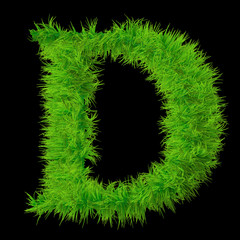 Conceptual green grass 3D font isoalted on black