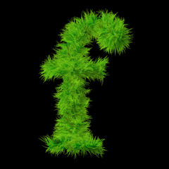 Conceptual green grass 3D font isoalted on black