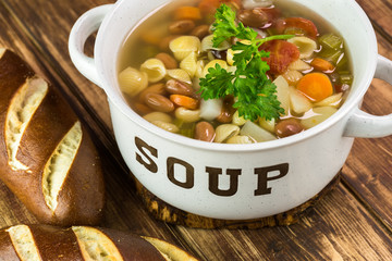 Fresh, homemade minestone soup.