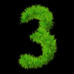 Conceptual green grass 3D font isoalted on black