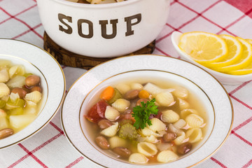 Fresh, homemade minestone soup.