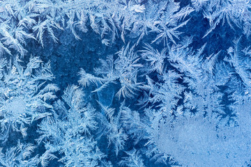 Frosty winter pattern at a window glass - obrazy, fototapety, plakaty