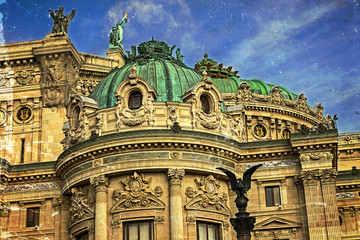 Old postcard with architectural details of Opera National de Paris