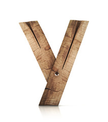 Single wooden Y letter isolated on the white background. 3d illustration. wooden font.