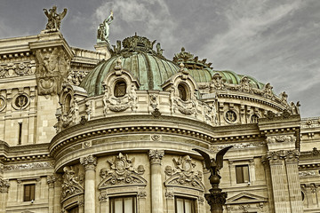 Old photo with architectural details of Opera National de Paris.
